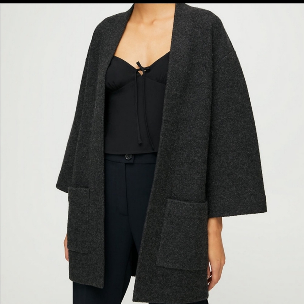 Wilfred Gray 100% Merino Wool Brullon Open Sweater Pockets Aritzia